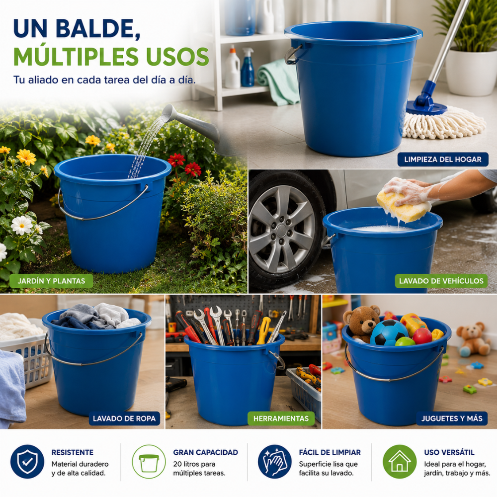 Balde Plástico Multiuso 20 Litros con Asa Reforzada para Hogar y Trabajo - Image 6