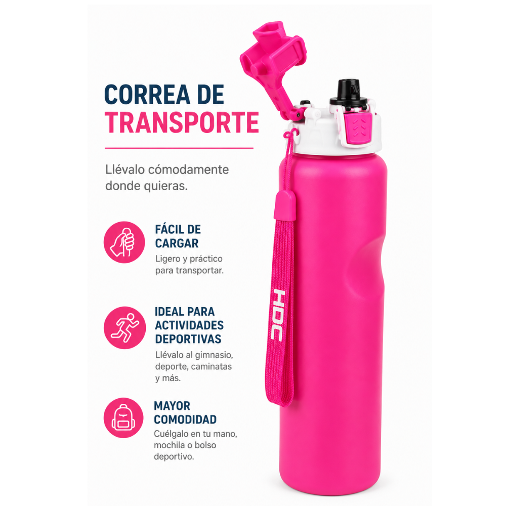 Termo Gym 1000 Ml Botella Deportiva Con Seguro Antiderrame Y Correa - Image 6