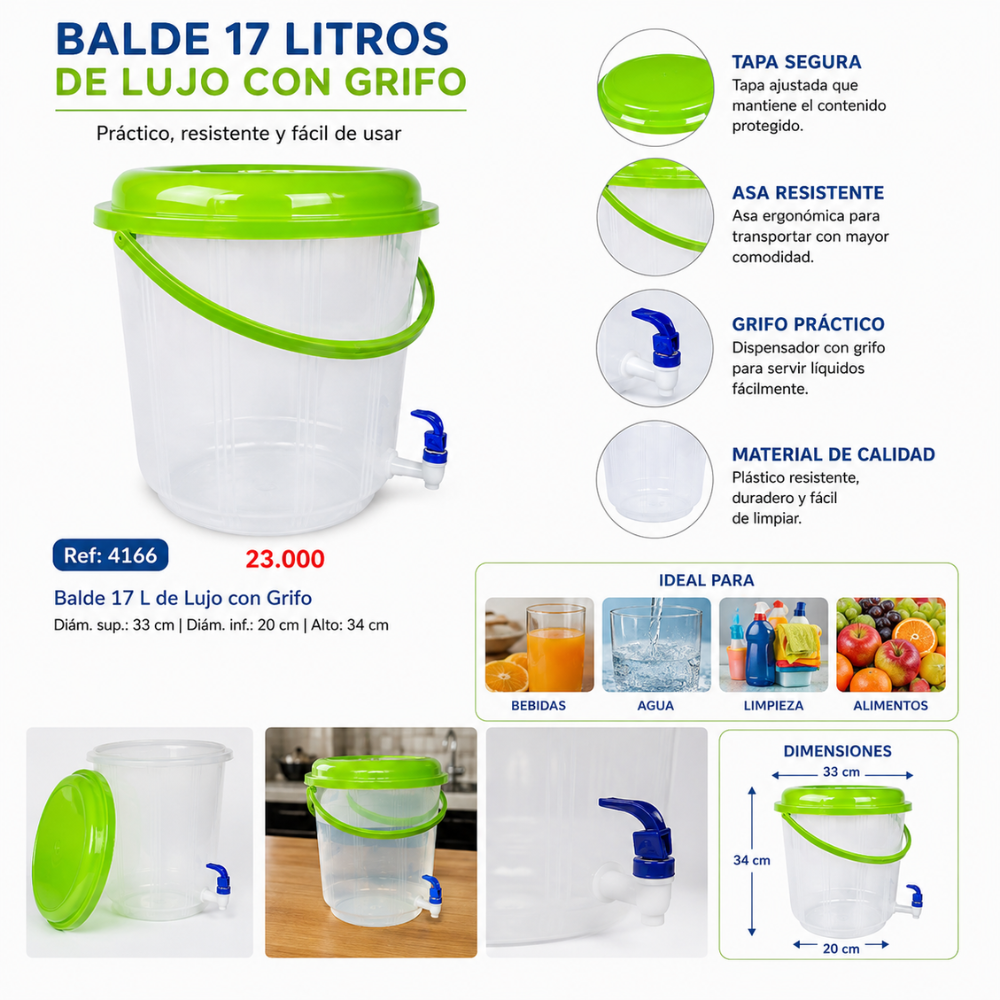 Balde Dispensador 17 Litros con Tapa y Grifo Ideal para Bebidas y Eventos - Image 7