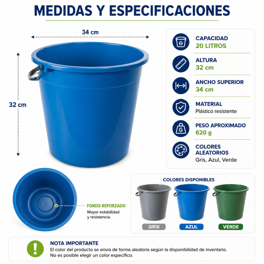 Balde Plástico Multiuso 20 Litros con Asa Reforzada para Hogar y Trabajo - Image 8