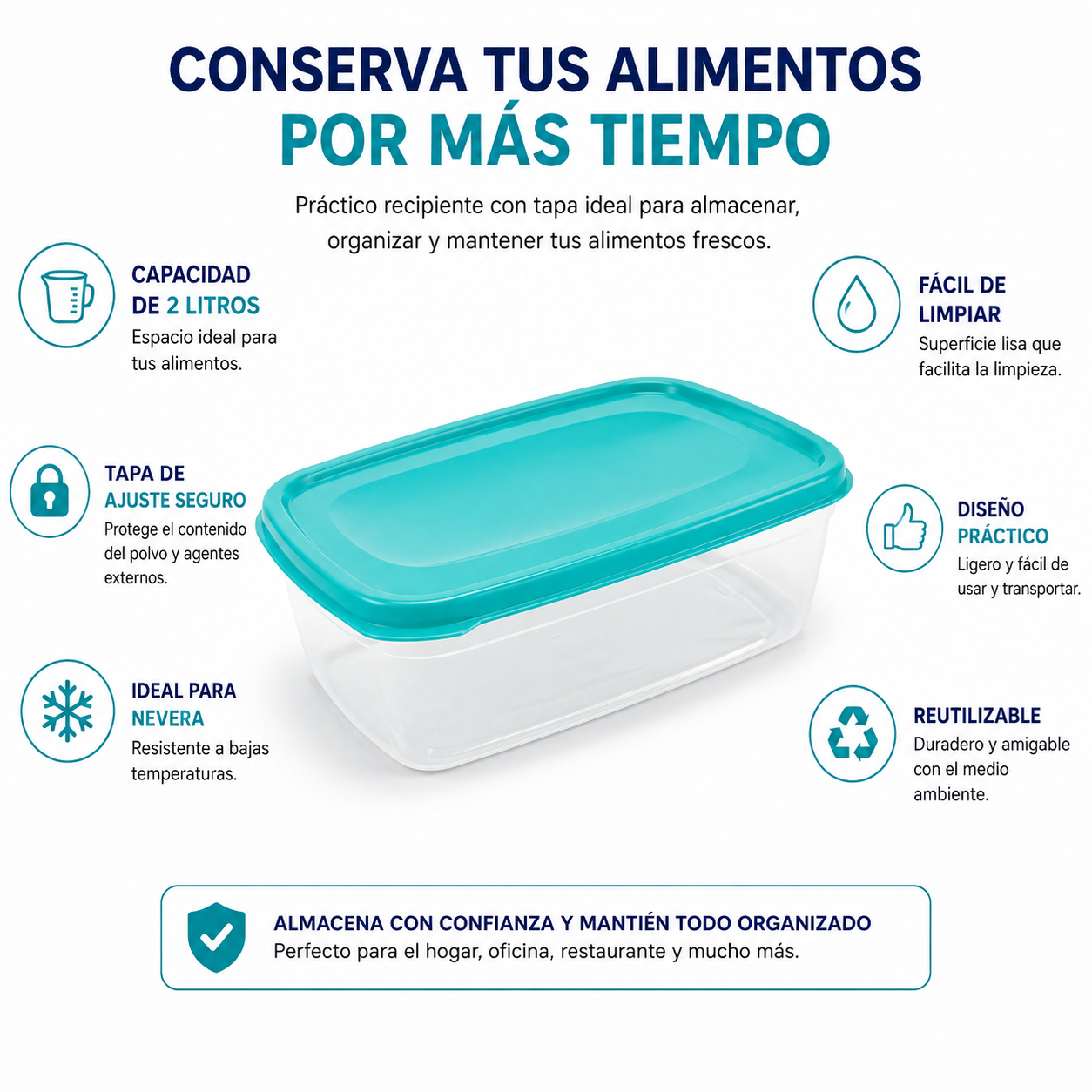Recipiente Hermético 2 Litros Con Tapa Para Cocina Nevera Y Alimentos - Image 6