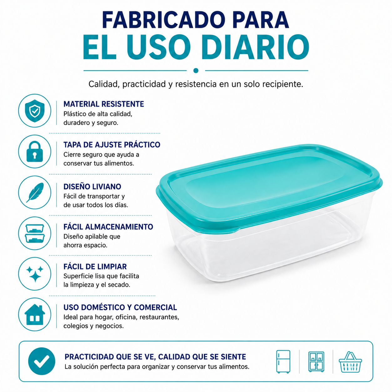 Recipiente Hermético 2 Litros Con Tapa Para Cocina Nevera Y Alimentos - Image 3
