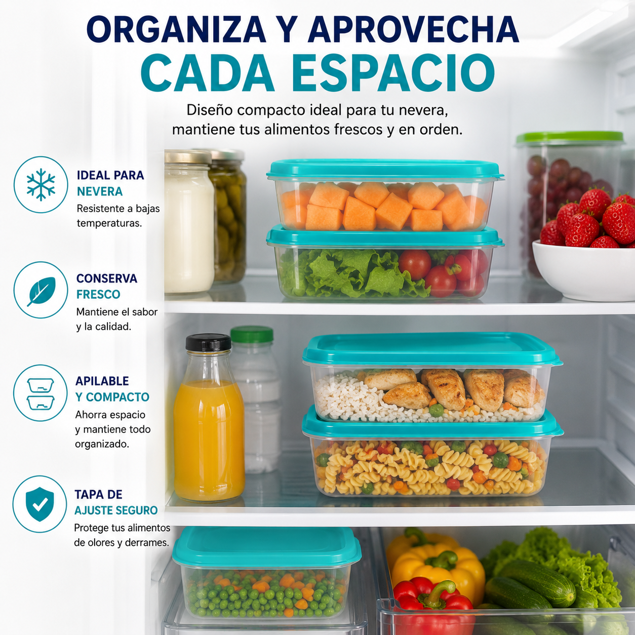 Recipiente Hermético 2 Litros Con Tapa Para Cocina Nevera Y Alimentos - Image 2