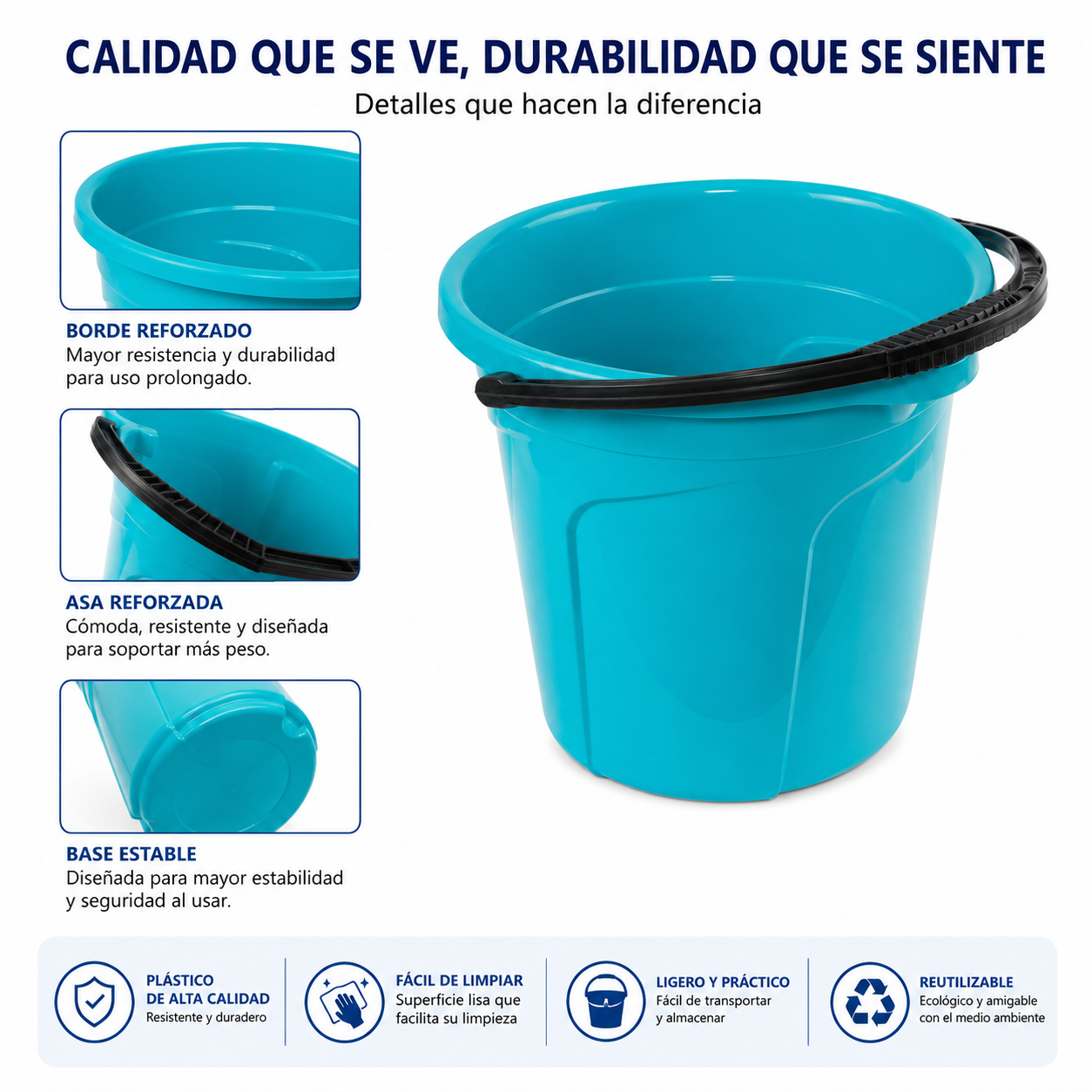 Balde Plástico De Lujo 6 Litros Con Asa Reforzada Multiuso Para Hogar - Image 5