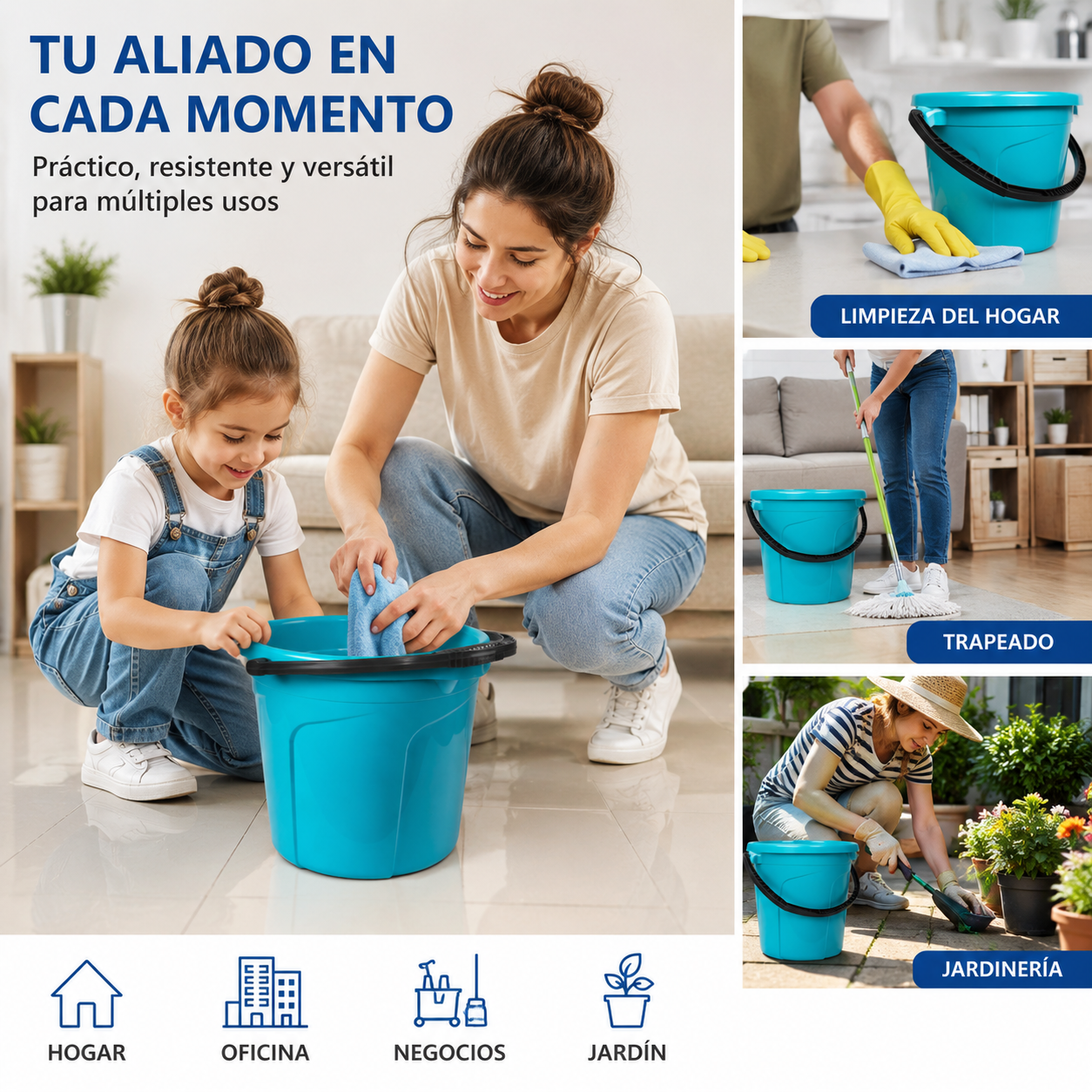 Balde Plástico De Lujo 6 Litros Con Asa Reforzada Multiuso Para Hogar - Image 4