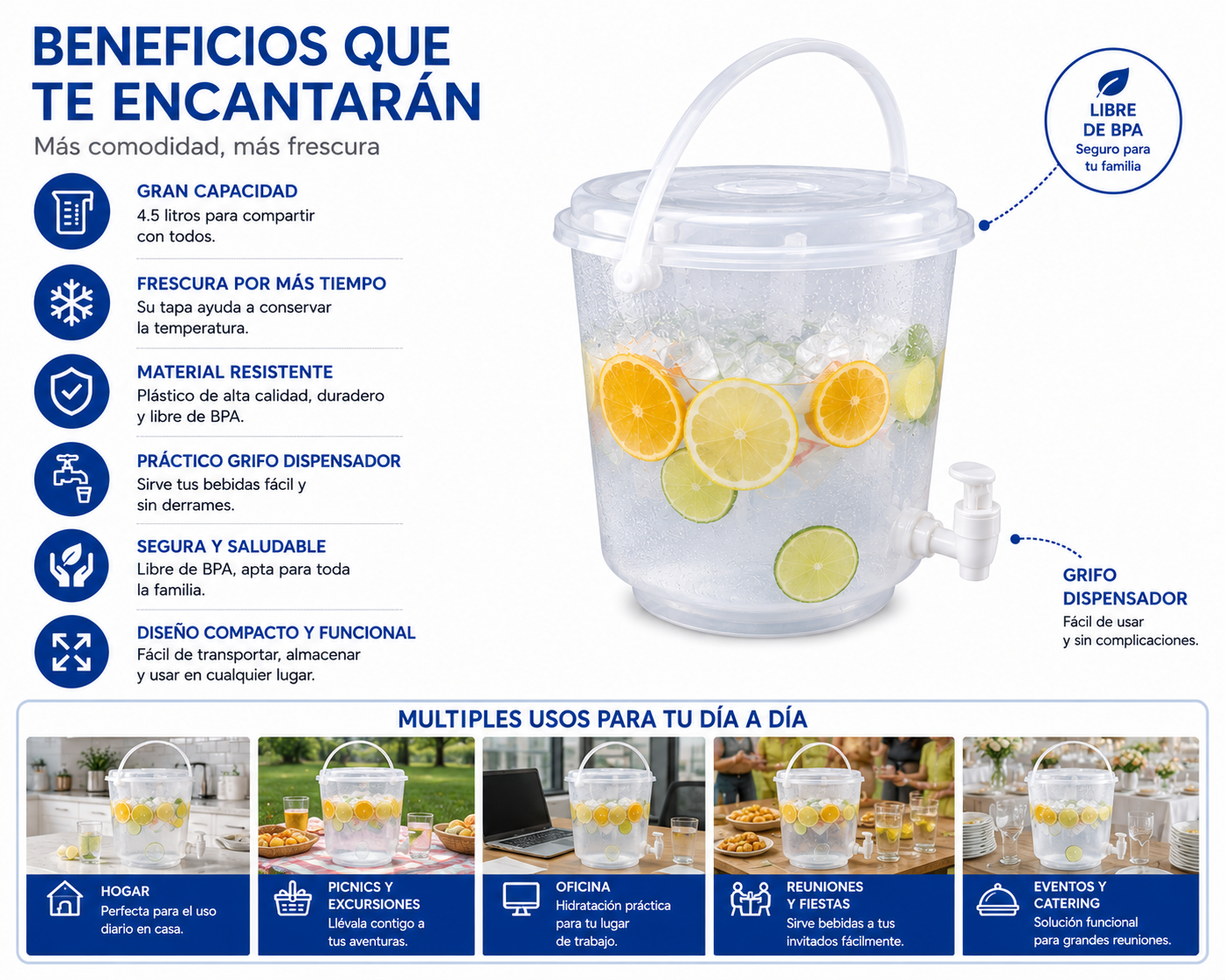Hielera Premium 4.5 Litros Con Grifo y tapa Dispensador Para Bebidas Frías - Image 3