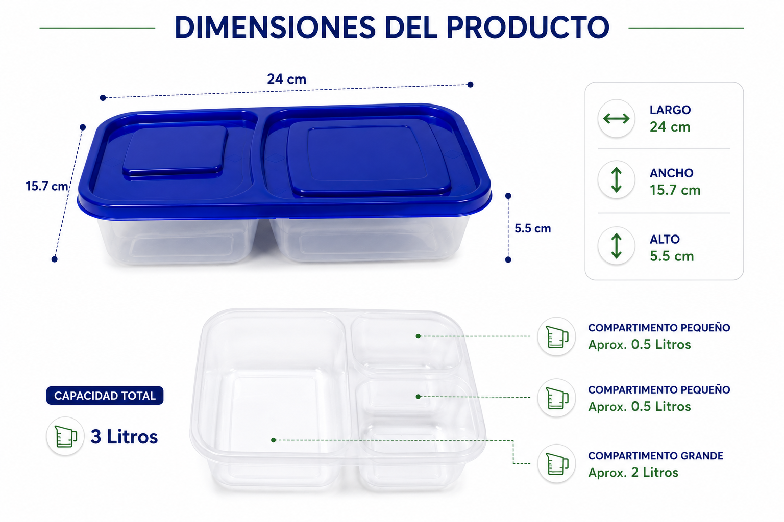 Recipiente Hermético Premium 3 Divisiones Para Almuerzo Lonchera y Comidas - Image 6