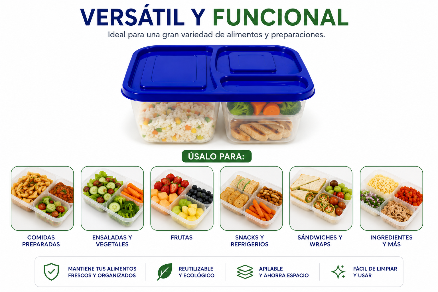 Recipiente Hermético Premium 3 Divisiones Para Almuerzo Lonchera y Comidas - Image 4