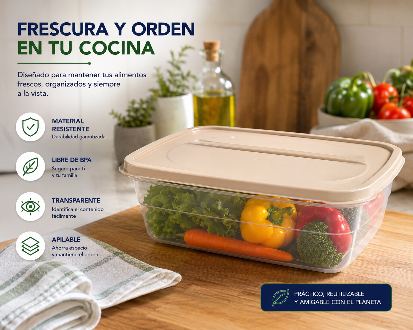 Recipiente Hermético Plástico 3 Litros Con Tapa Ideal Para Alimentos Cocina - Image 3