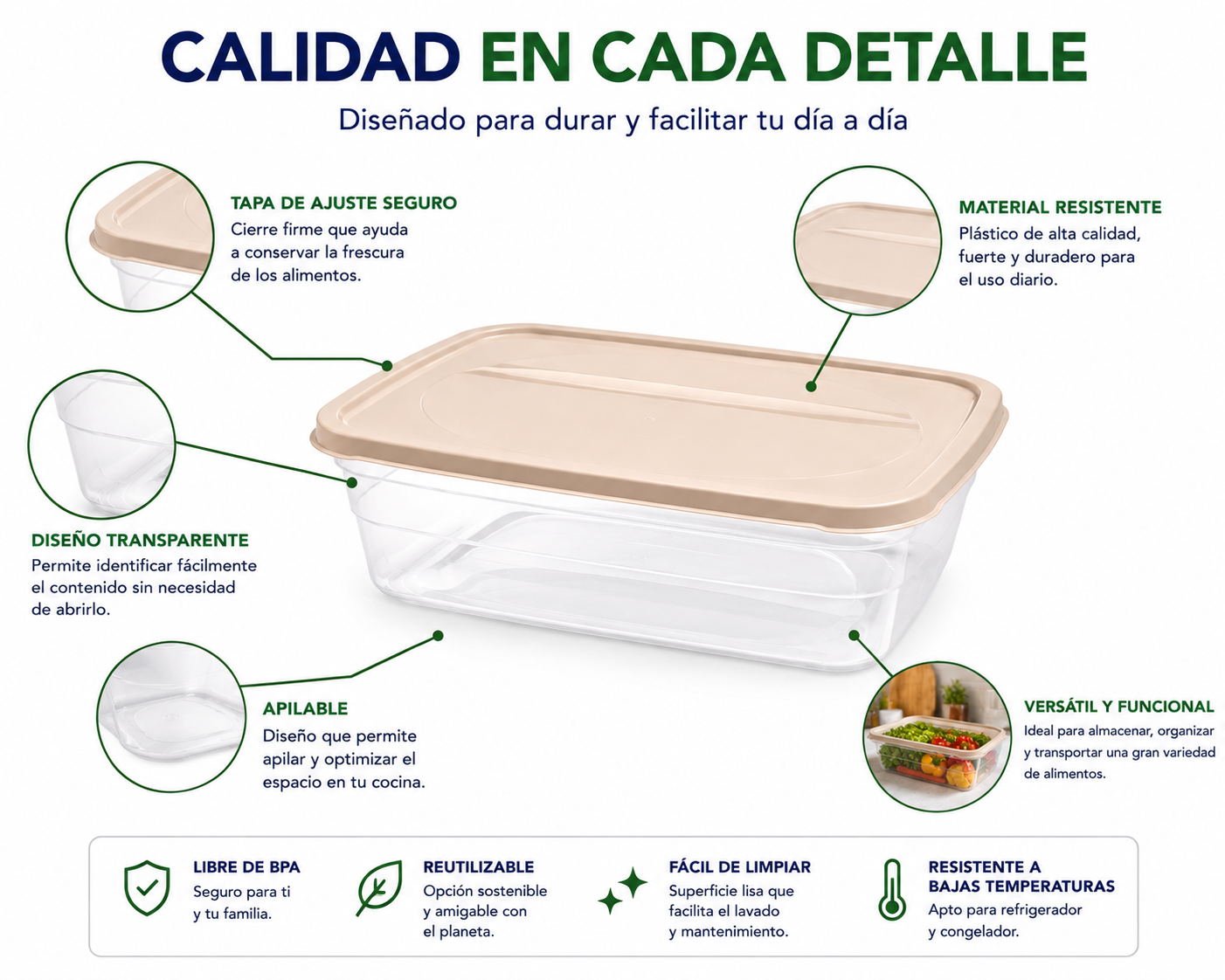 Recipiente Hermético Plástico 3 Litros Con Tapa Ideal Para Alimentos Cocina - Image 2