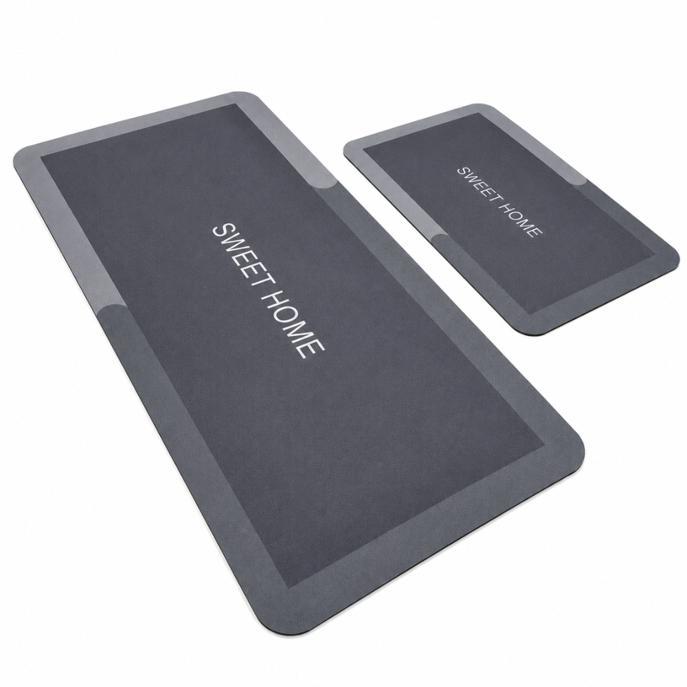 Juego Tapetes Antideslizantes Baño Cocina 2 Piezas Gris