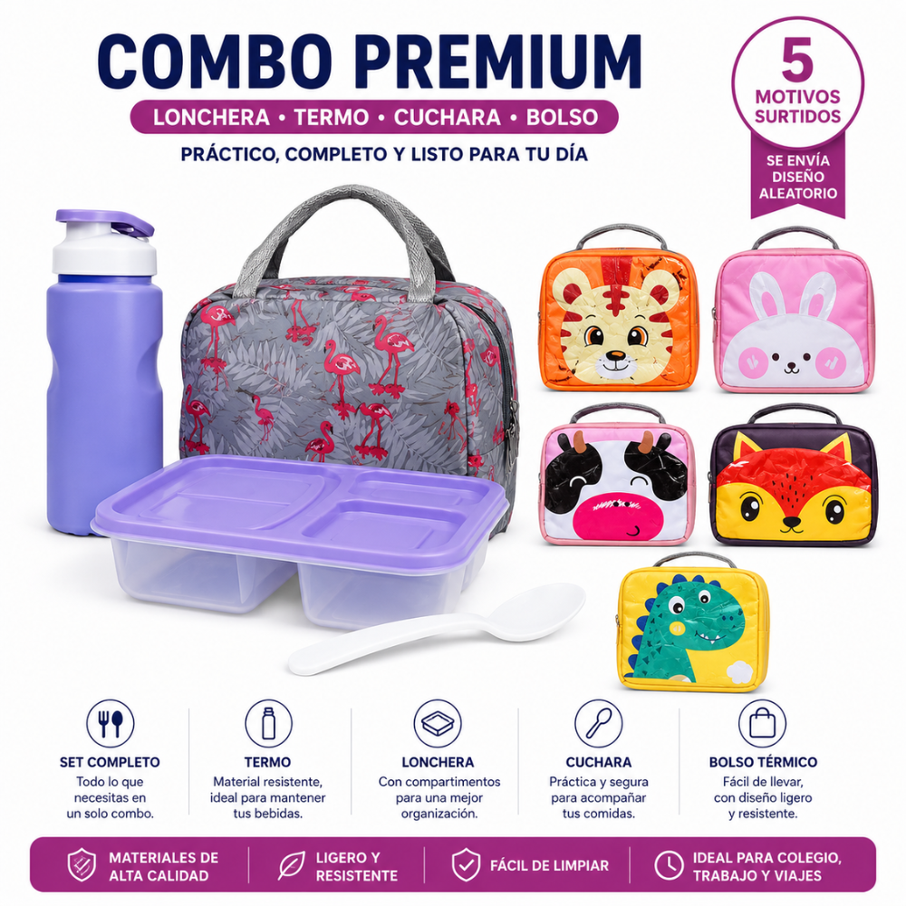 Combo Porta Alimentos Infantil Con Lonchera Térmica, Termo Y Cuchara - Image 2