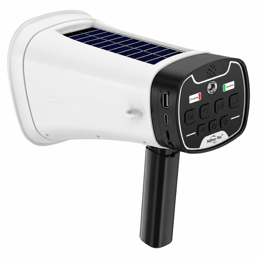Megáfono Recargable Solar Bluetooth USB FM Sirena Linterna 80W - Image 2