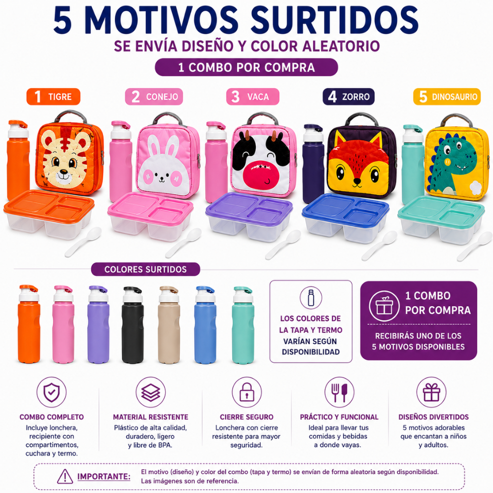 Combo Porta Alimentos Infantil Con Lonchera Térmica, Termo Y Cuchara - Image 3