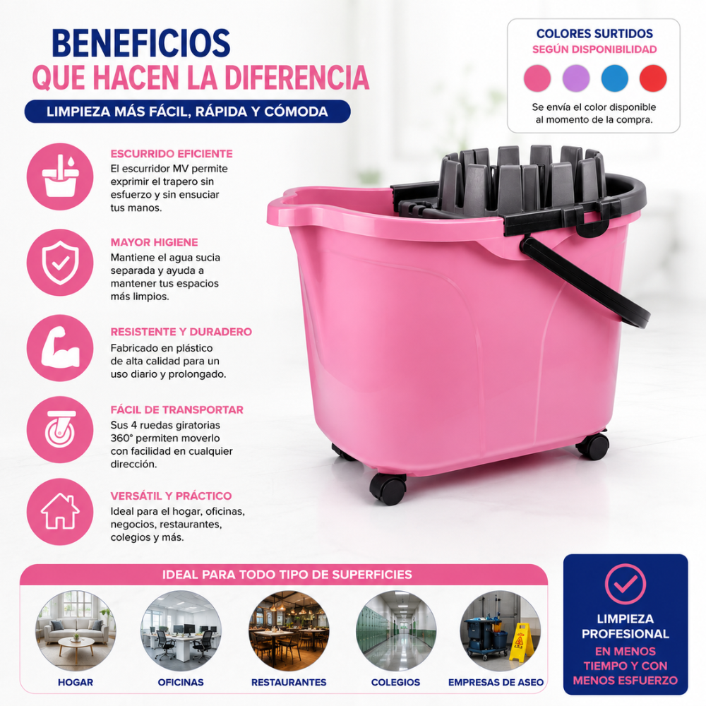 Balde 12 Litros Con Escurridor, Ruedas Y Asa Para Limpieza Profesional - Image 4
