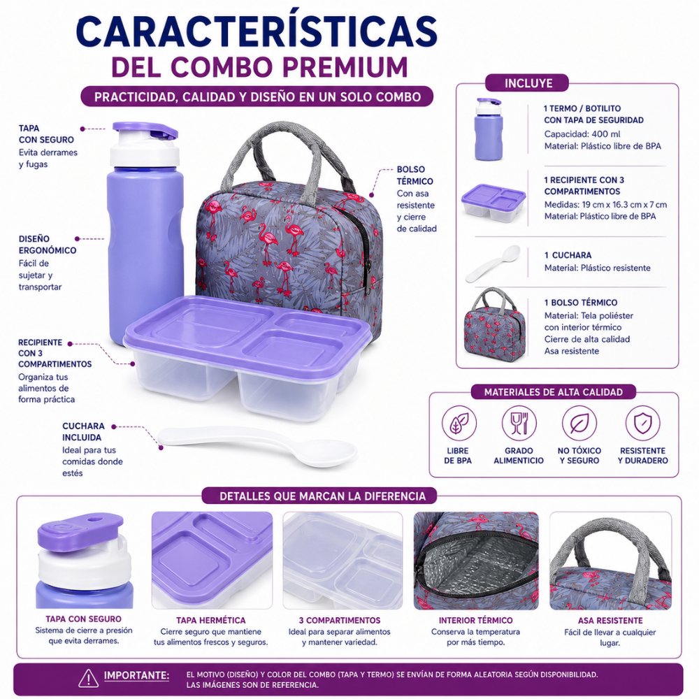 Combo Porta Alimentos Infantil Con Lonchera Térmica, Termo Y Cuchara - Image 4