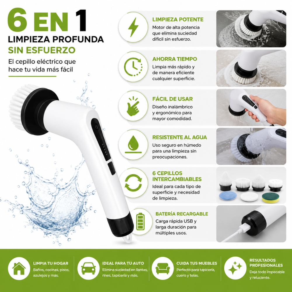 Cepillo Eléctrico Inalámbrico Recargable 9 En 1 Limpieza 90 Minutos de uso. - Image 4