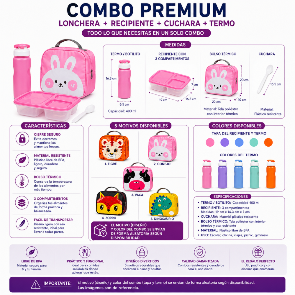 Combo Porta Alimentos Infantil Con Lonchera Térmica, Termo Y Cuchara - Image 5