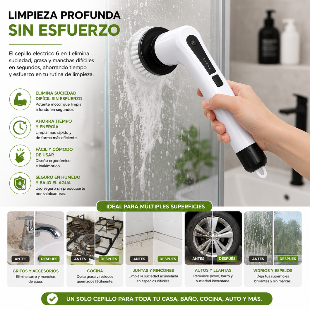 Cepillo Eléctrico Inalámbrico Recargable 9 En 1 Limpieza 90 Minutos de uso. - Image 5