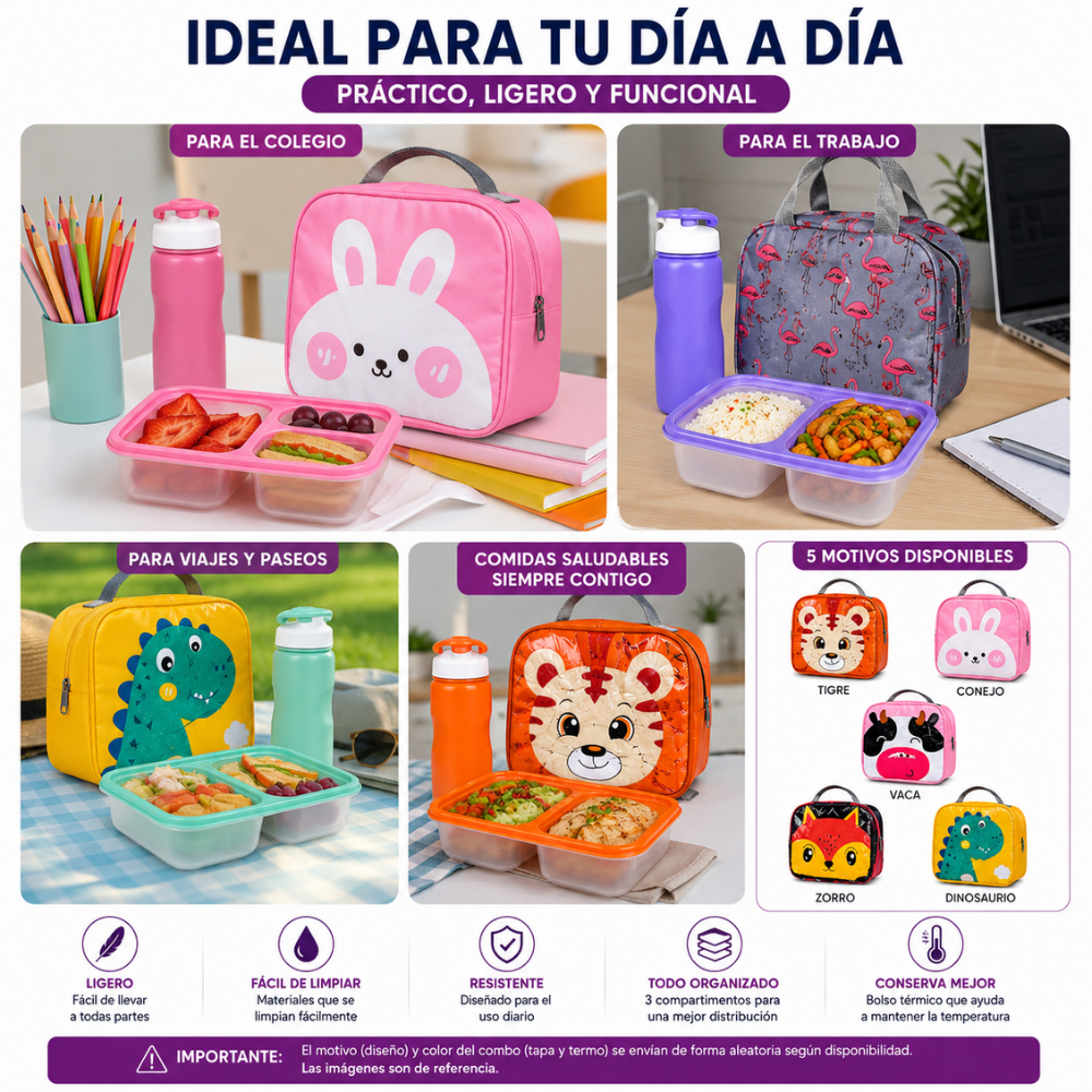 Combo Porta Alimentos Infantil Con Lonchera Térmica, Termo Y Cuchara - Image 6