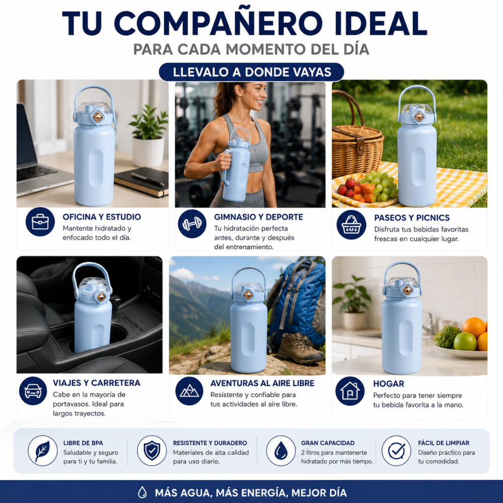 Botella Deportiva 2 Litros Reutilizable Hermética Con Seguro Antiderrames - Image 7