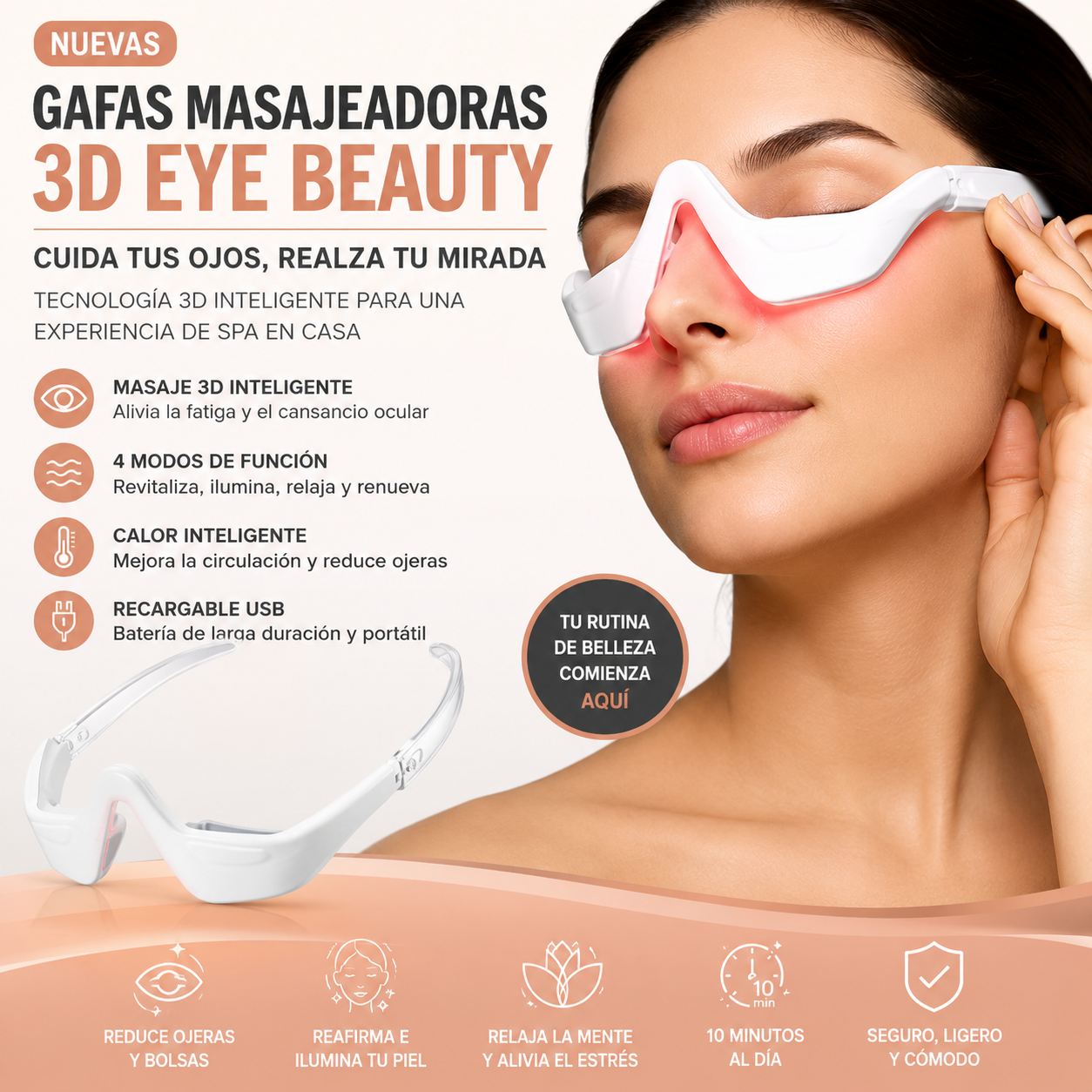 Masajeador De Ojos 3D LED Recargable Antiojeras 4 Modos Recargable USB - Image 8