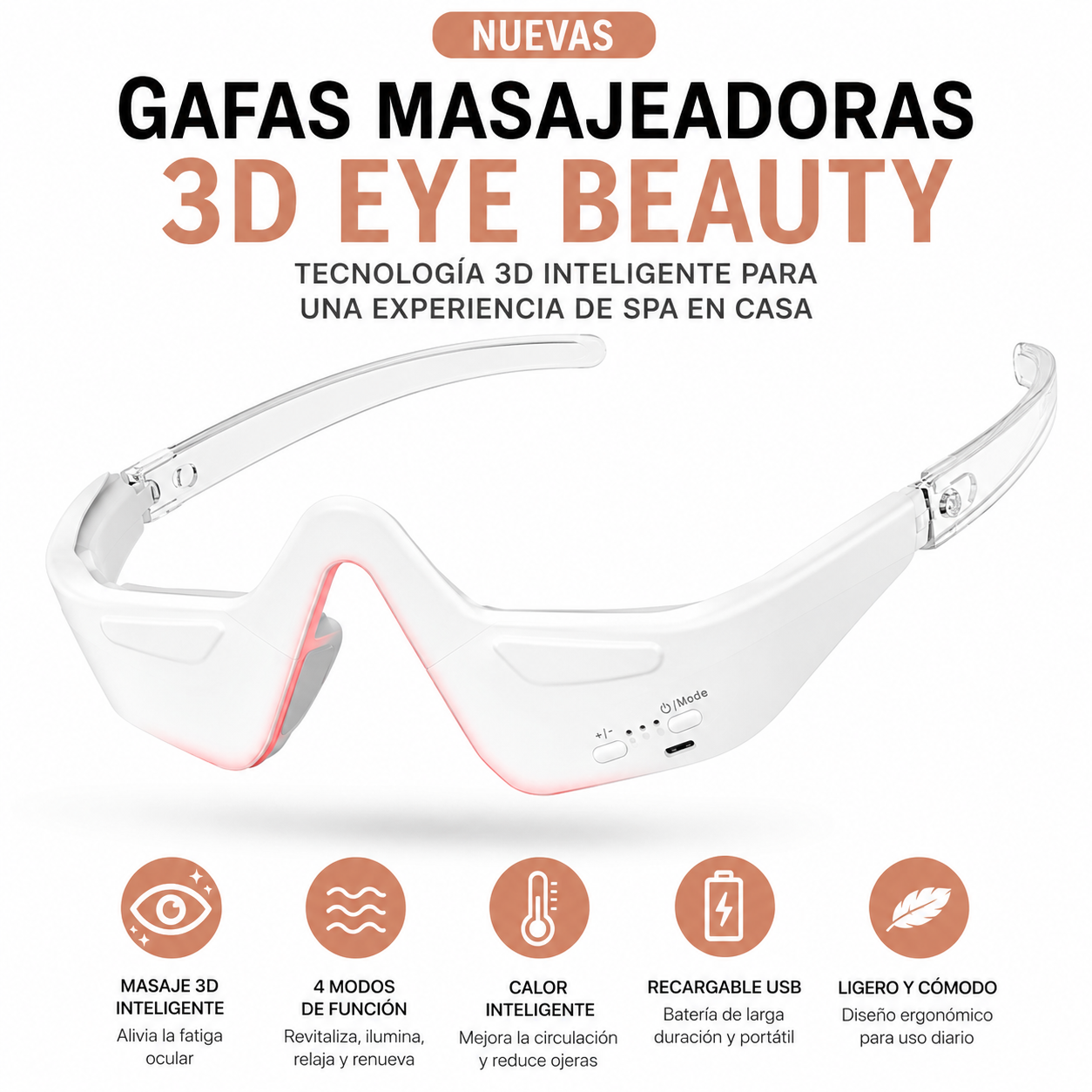 Masajeador De Ojos 3D LED Recargable Antiojeras 4 Modos Recargable USB - Image 7