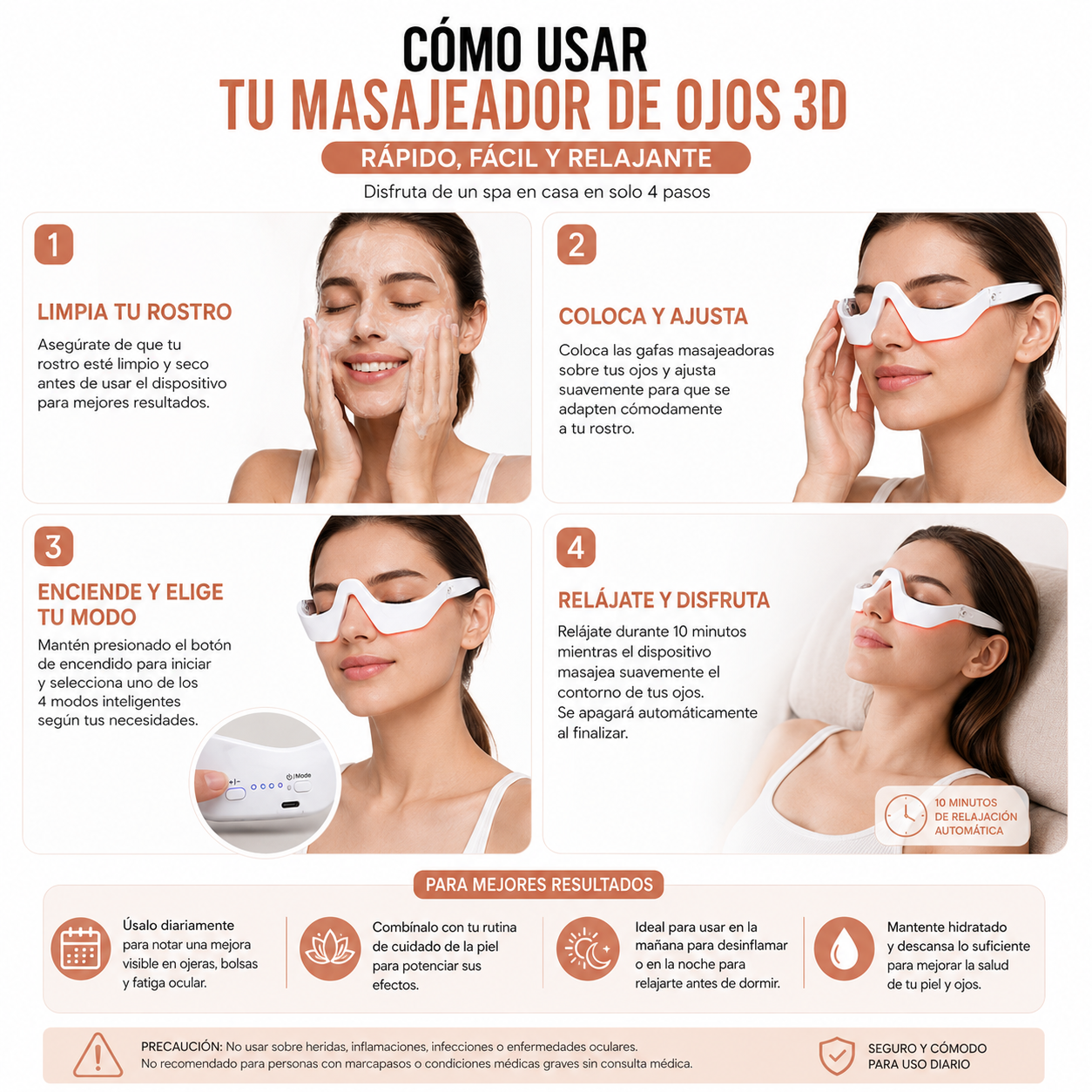 Masajeador De Ojos 3D LED Recargable Antiojeras 4 Modos Recargable USB - Image 4