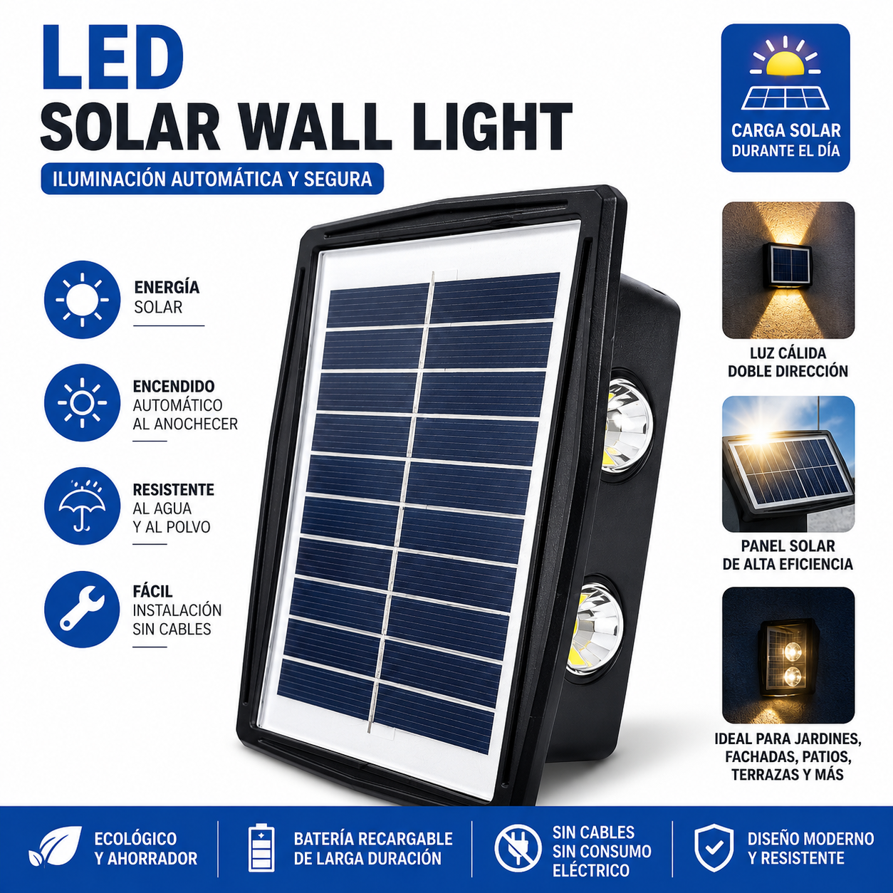 Lámpara Solar LED Aplique Pared Exterior Automática e Impermeable - Image 7