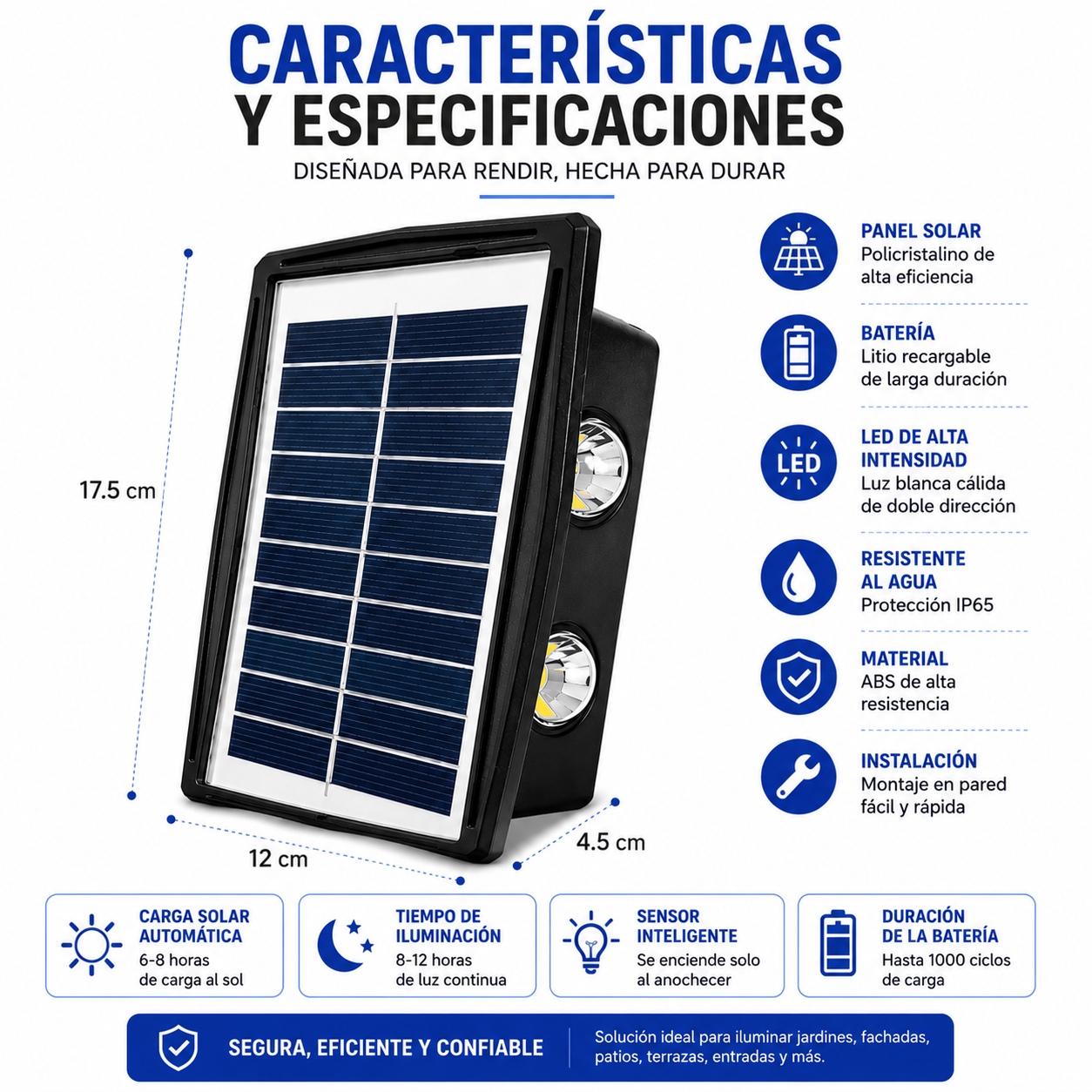 Lámpara Solar LED Aplique Pared Exterior Automática e Impermeable - Image 5