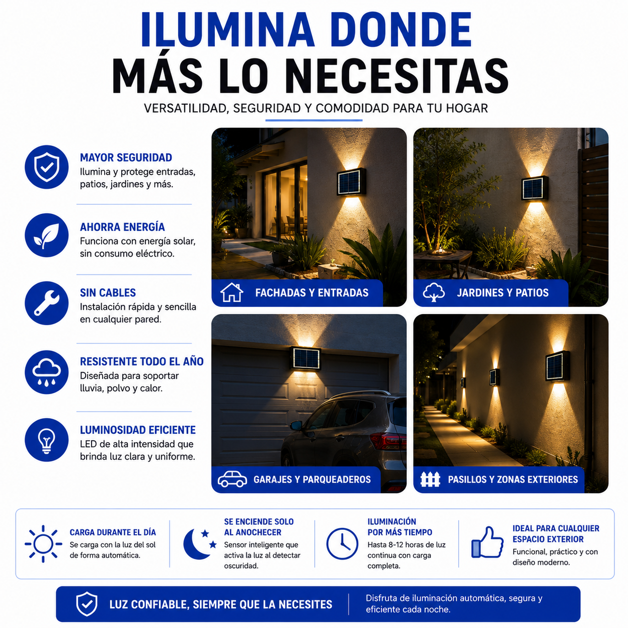 Lámpara Solar LED Aplique Pared Exterior Automática e Impermeable - Image 4