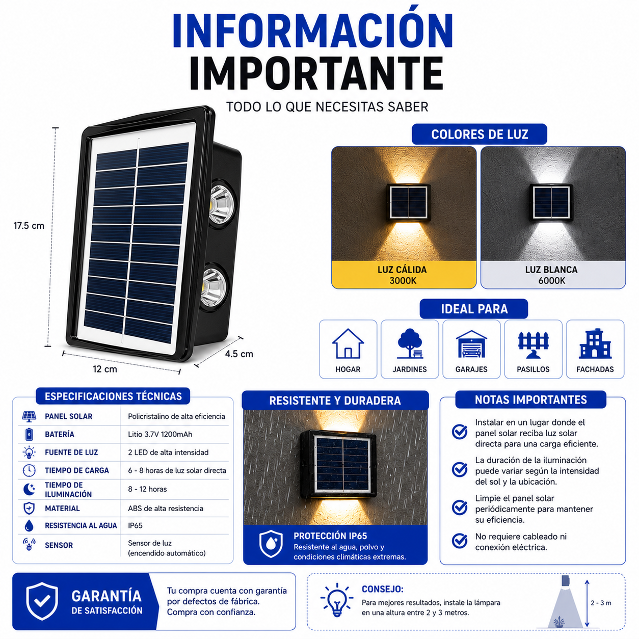 Lámpara Solar LED Aplique Pared Exterior Automática e Impermeable - Image 2