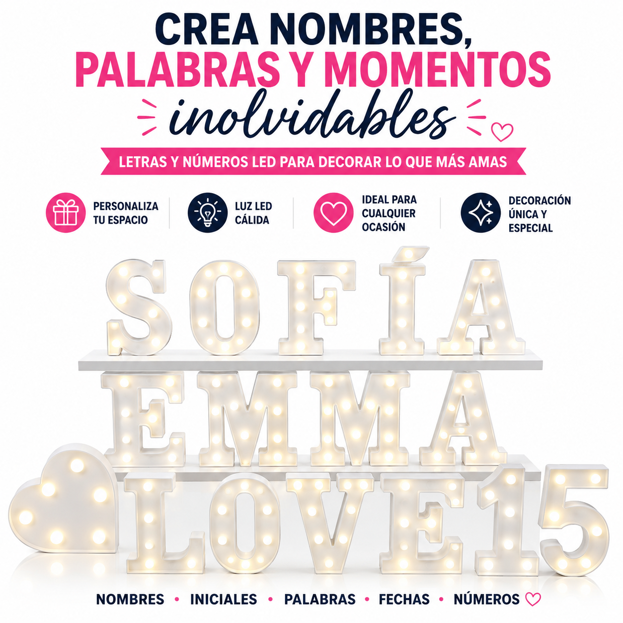 Letra Luminosa LED Decorativa Blanca Con Pilas Incluidas - Arma tu mensaje - Image 7