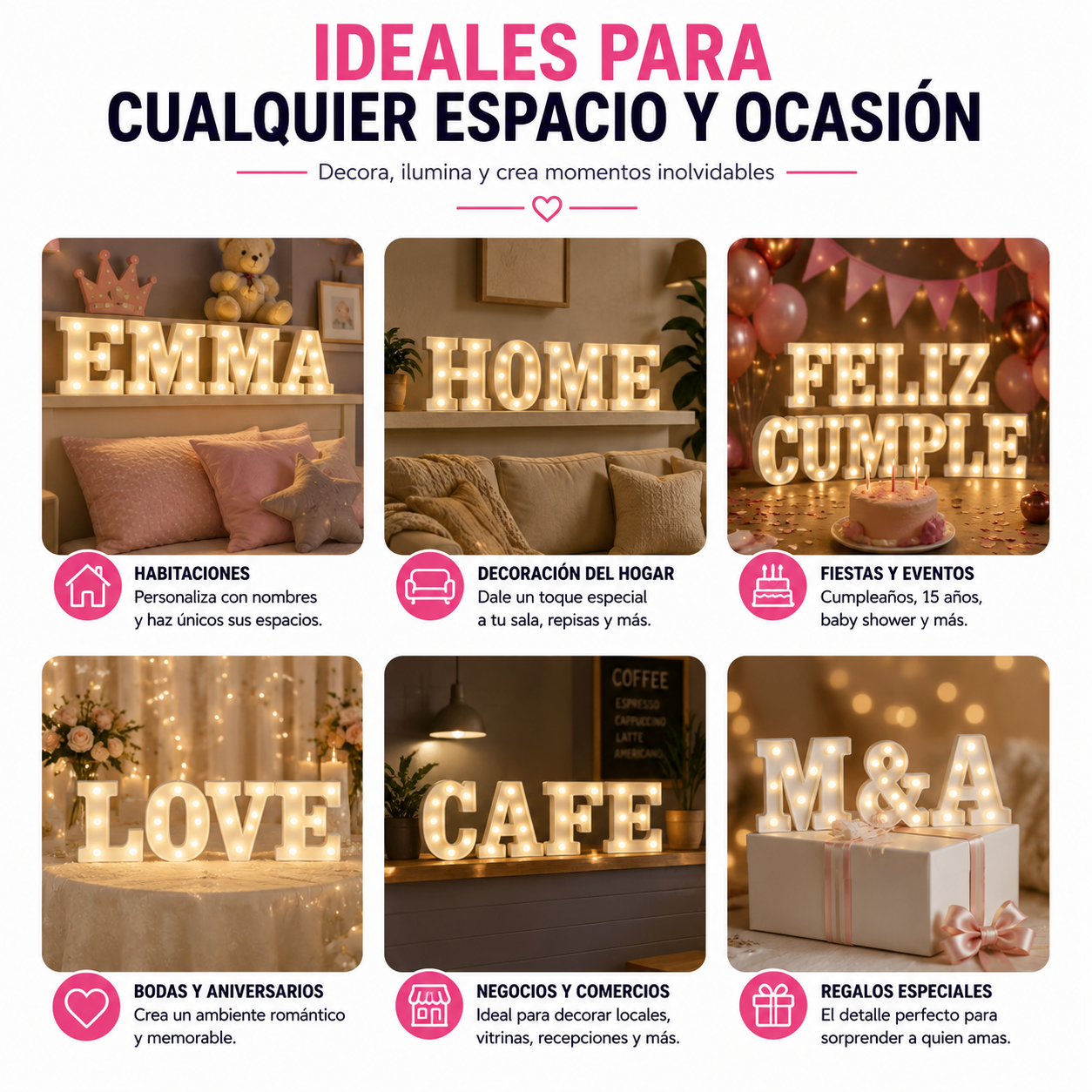 Letra Luminosa LED Decorativa Blanca Con Pilas Incluidas - Arma tu mensaje - Image 6