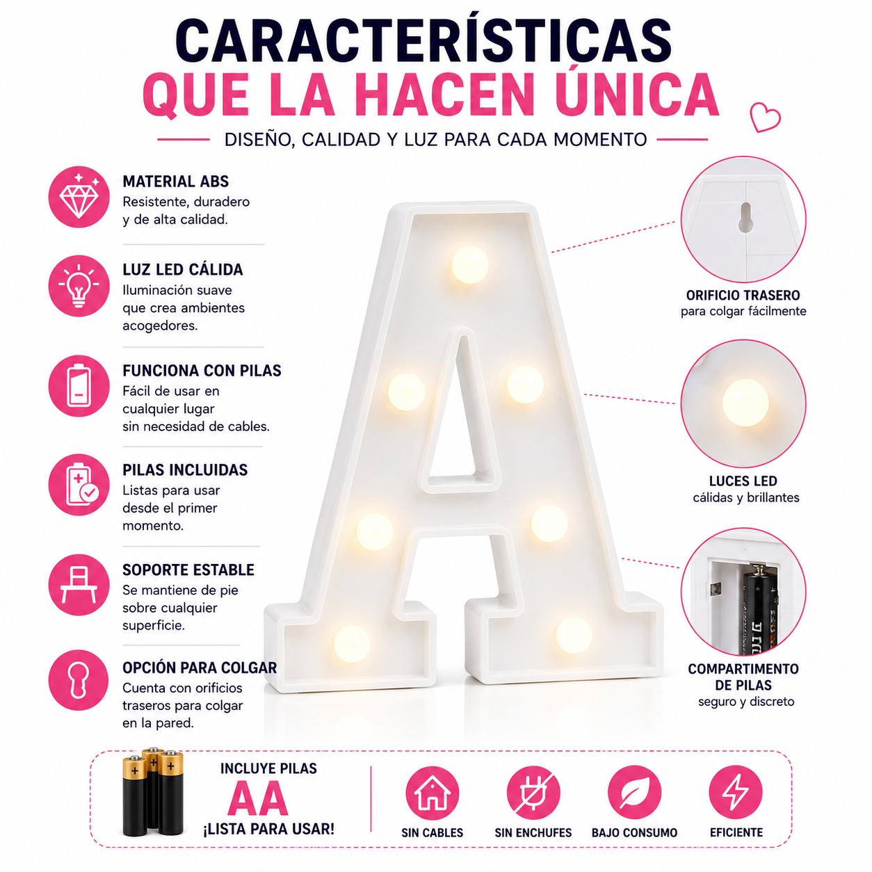 Letra Luminosa LED Decorativa Blanca Con Pilas Incluidas - Arma tu mensaje - Image 5