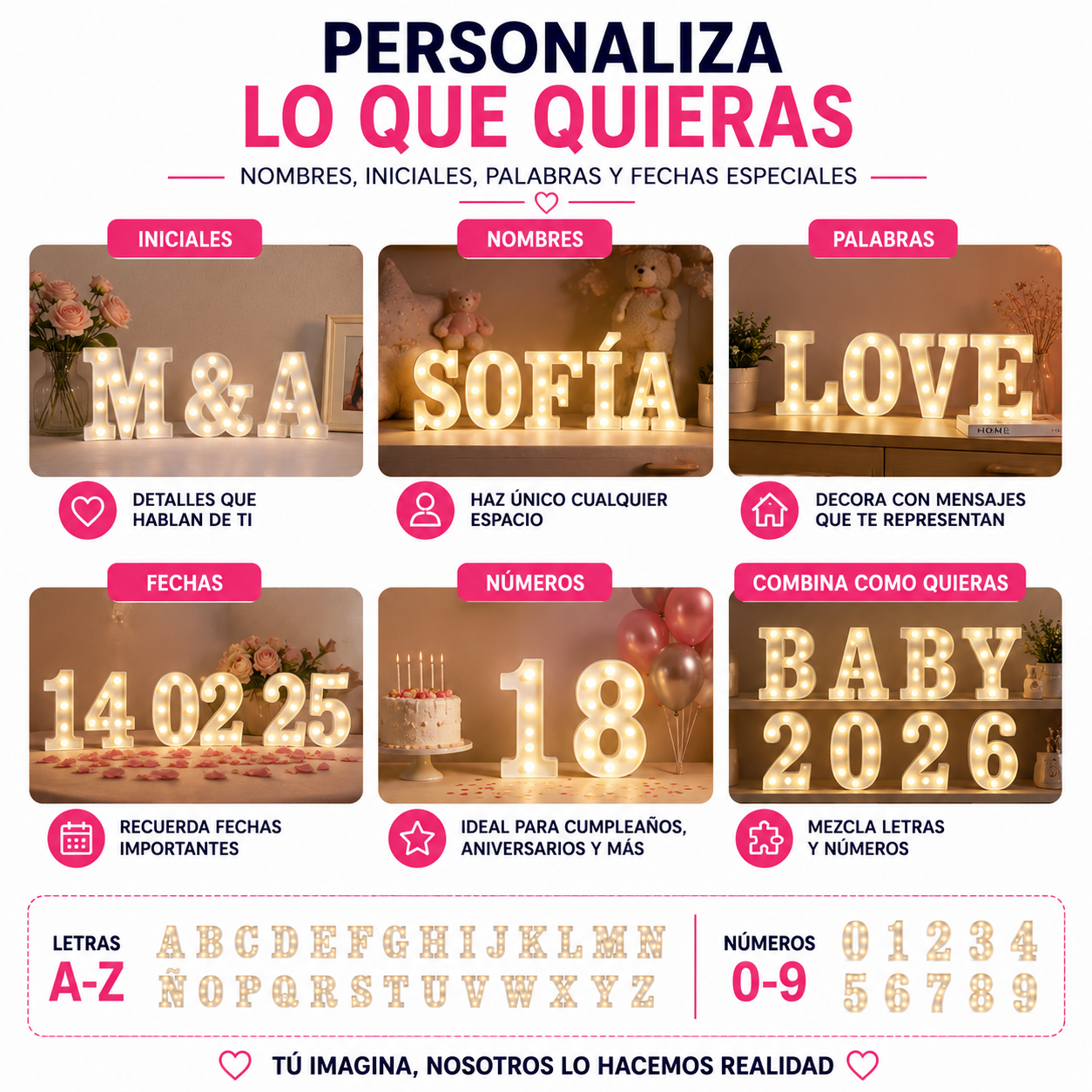 Letra Luminosa LED Decorativa Blanca Con Pilas Incluidas - Arma tu mensaje - Image 4
