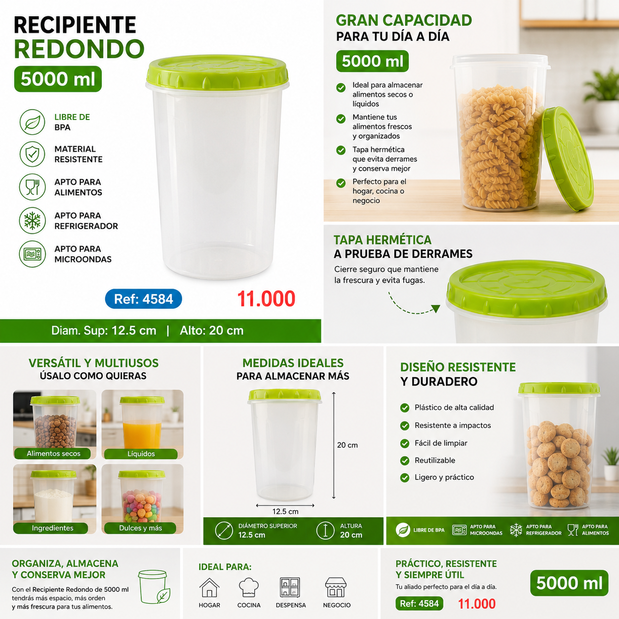Recipiente Redondo Hermético 5000 ml Plástico Resistente Organizador Cocina - Image 8