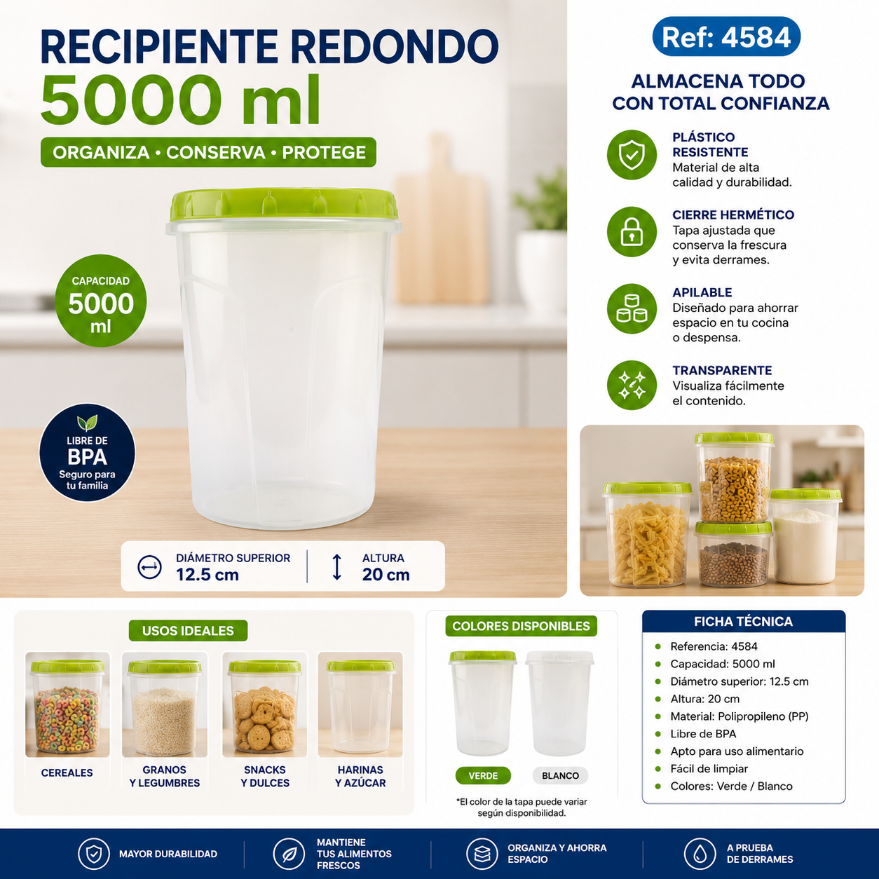 Recipiente Redondo Hermético 5000 ml Plástico Resistente Organizador Cocina - Image 7