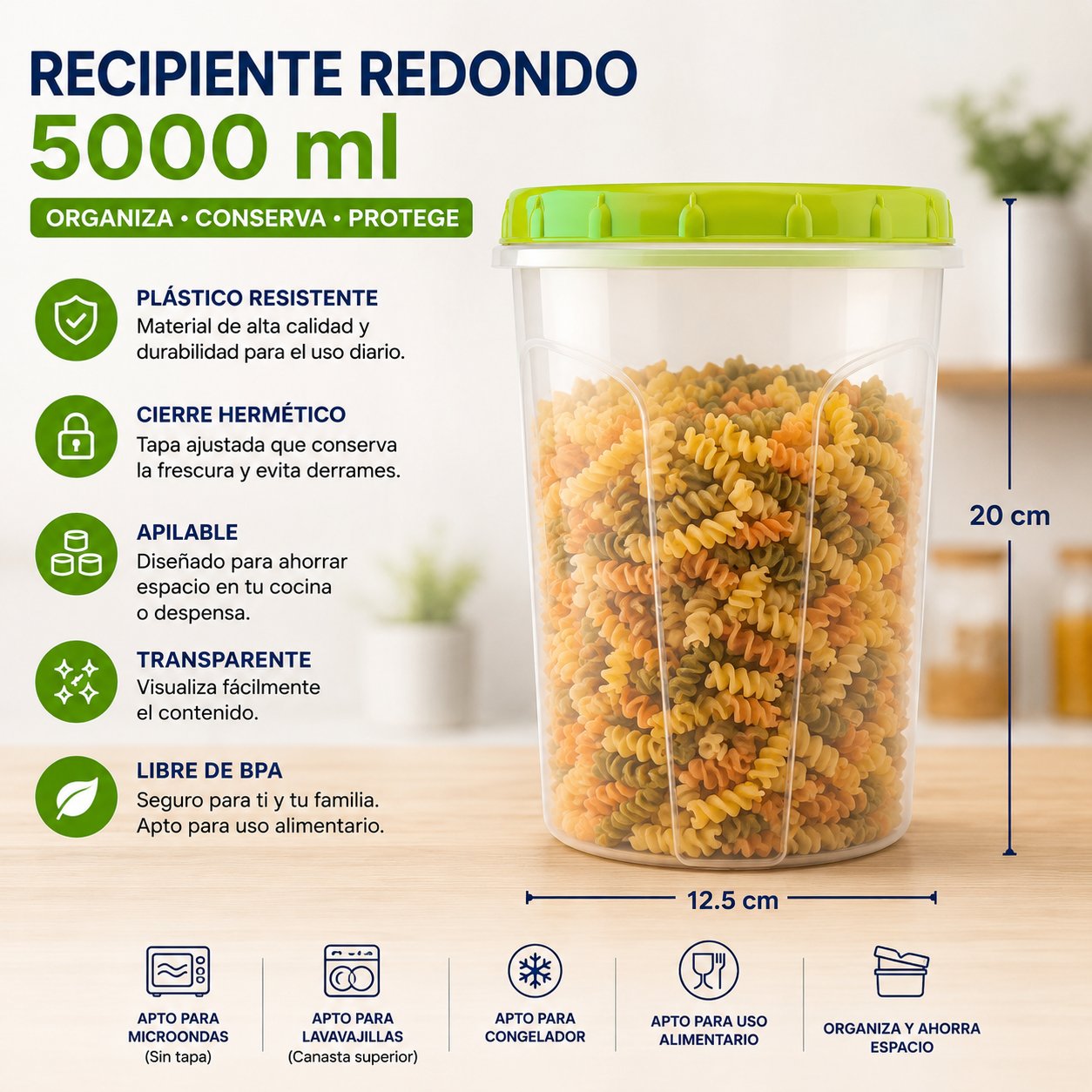 Recipiente Redondo Hermético 5000 ml Plástico Resistente Organizador Cocina - Image 6
