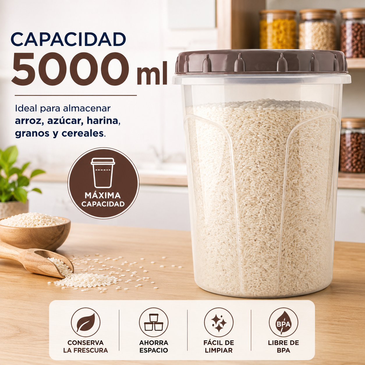 Recipiente Redondo Hermético 5000 ml Plástico Resistente Organizador Cocina - Image 5