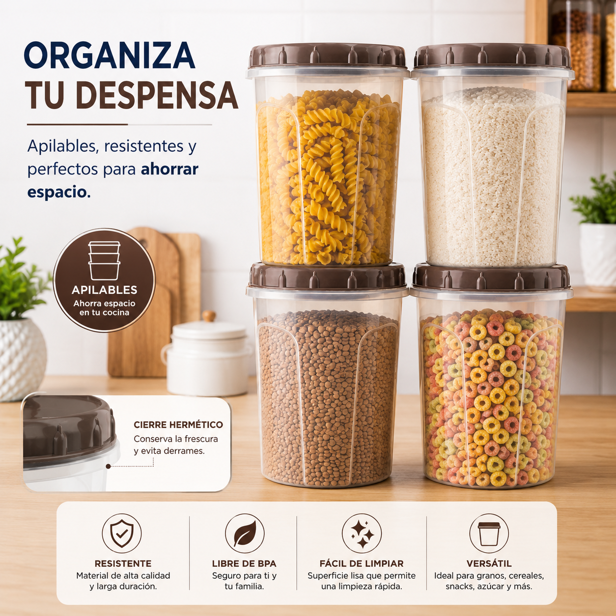 Recipiente Redondo Hermético 5000 ml Plástico Resistente Organizador Cocina - Image 4