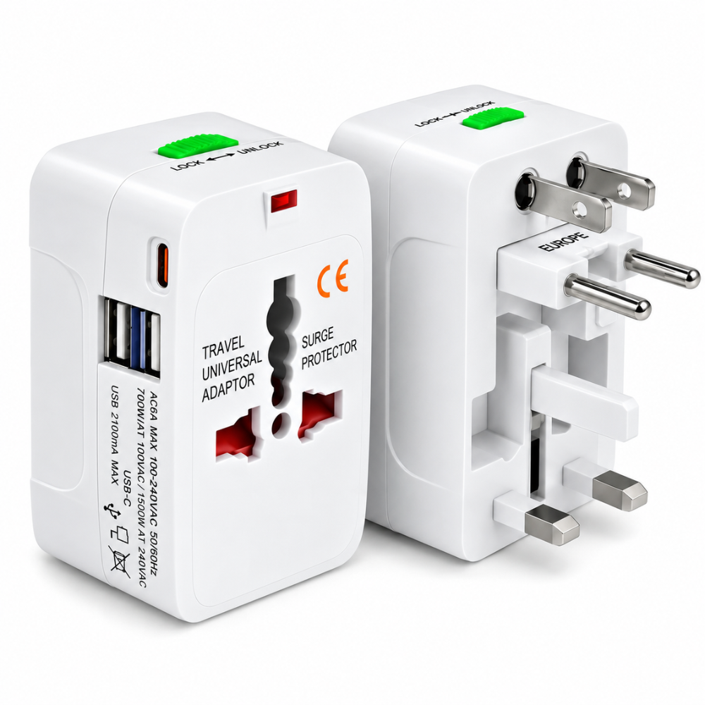 Adaptador Universal De Viaje 150 Países 2 USB USB-C USA UK EU AU