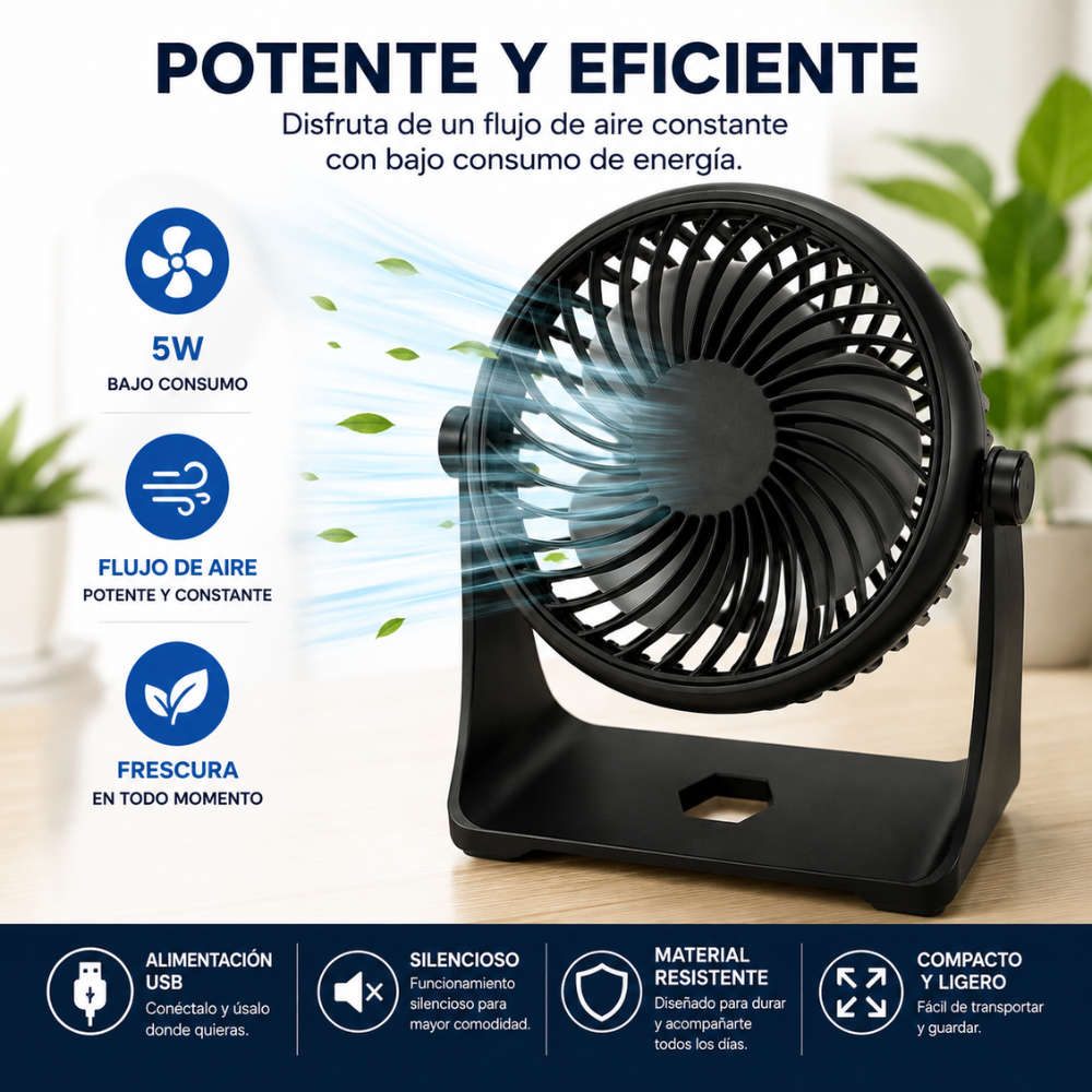 Mini Ventilador 3 En 1 Portátil USB-C De Mesa 5W Ajustable - Image 3