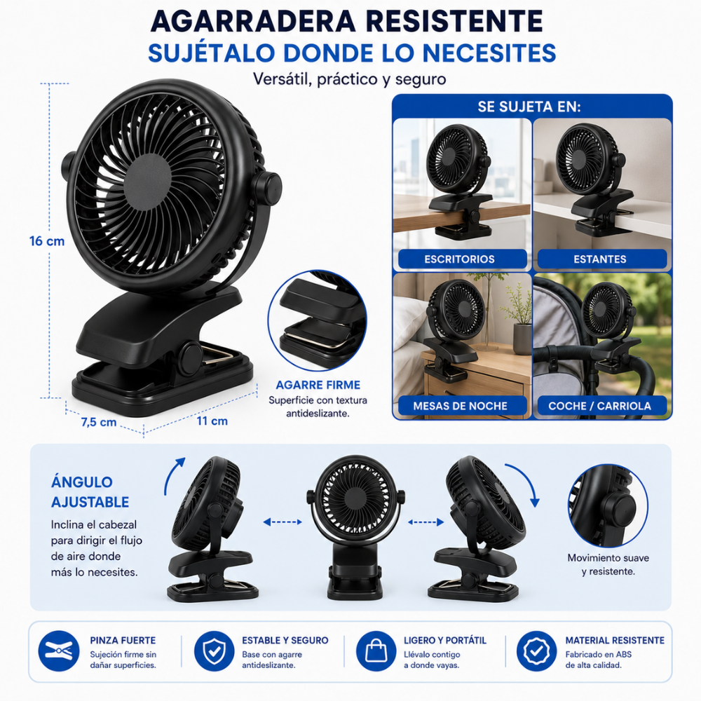 Mini Ventilador 3 En 1 Recargable Con Agarradera USB-C 5W Portátil - Image 4