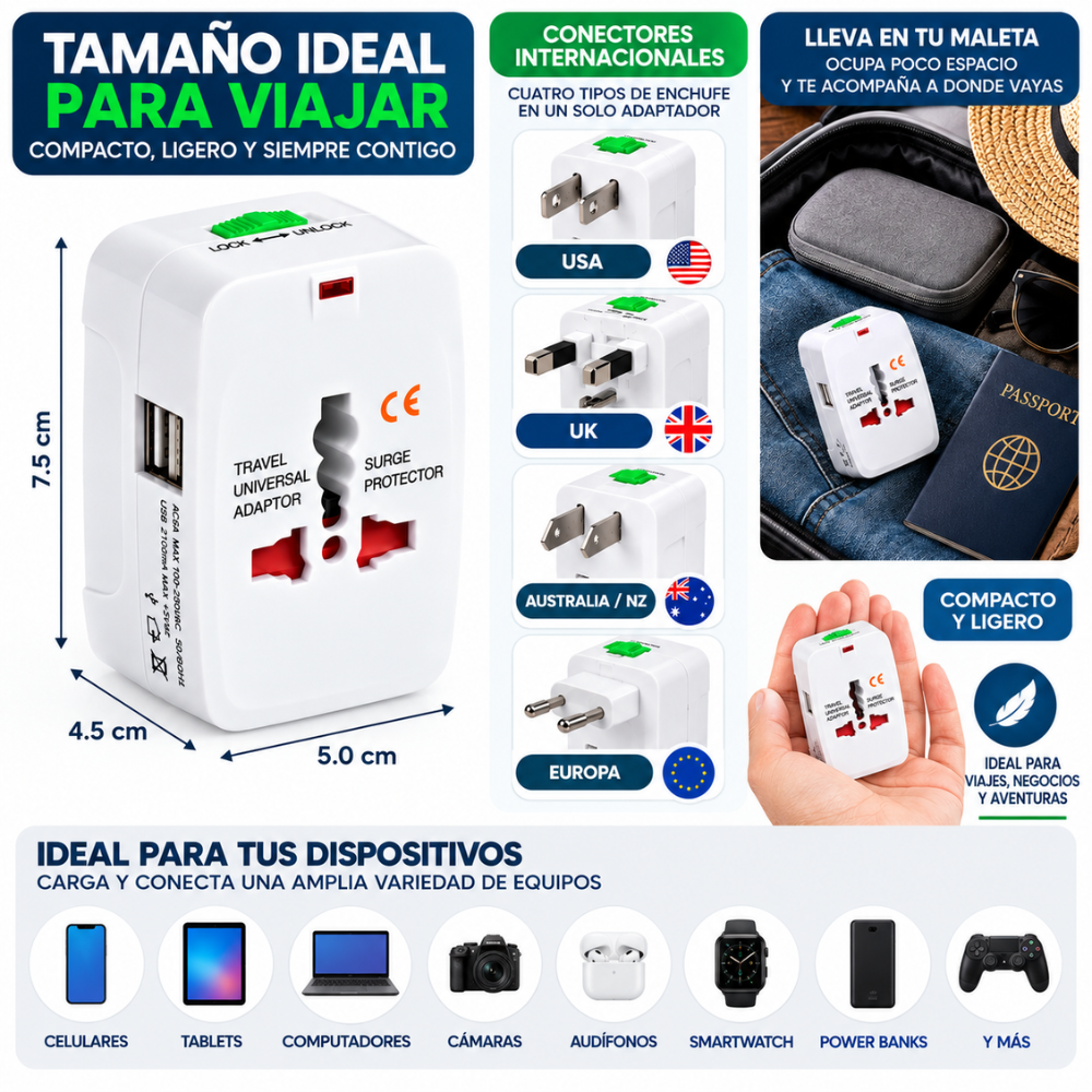 Adaptador Universal De Viaje 150 Países 2 USB USA UK Europa Australia NZ - Image 4