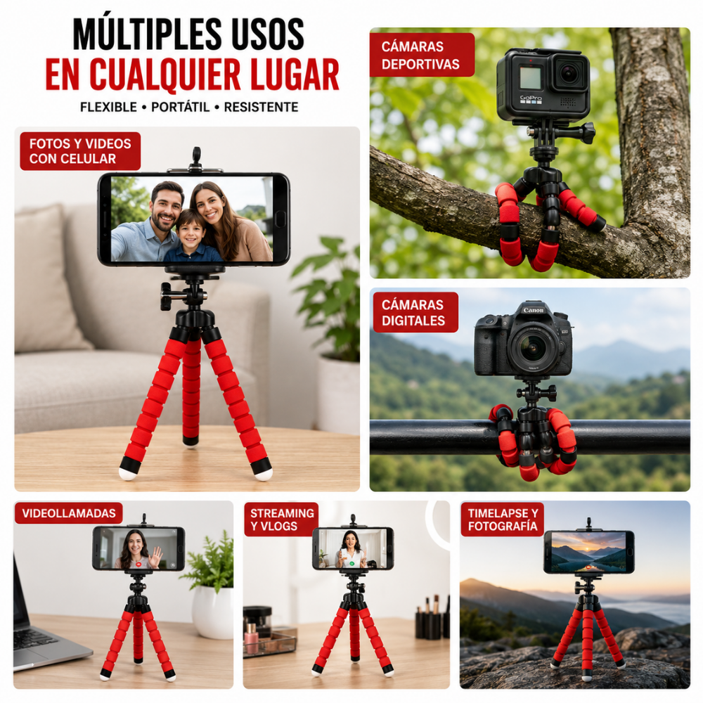 Mini Trípode Flexible 18cm Cabezal 360° Rosca 1/4 Celular Cámara GoPro - Image 4
