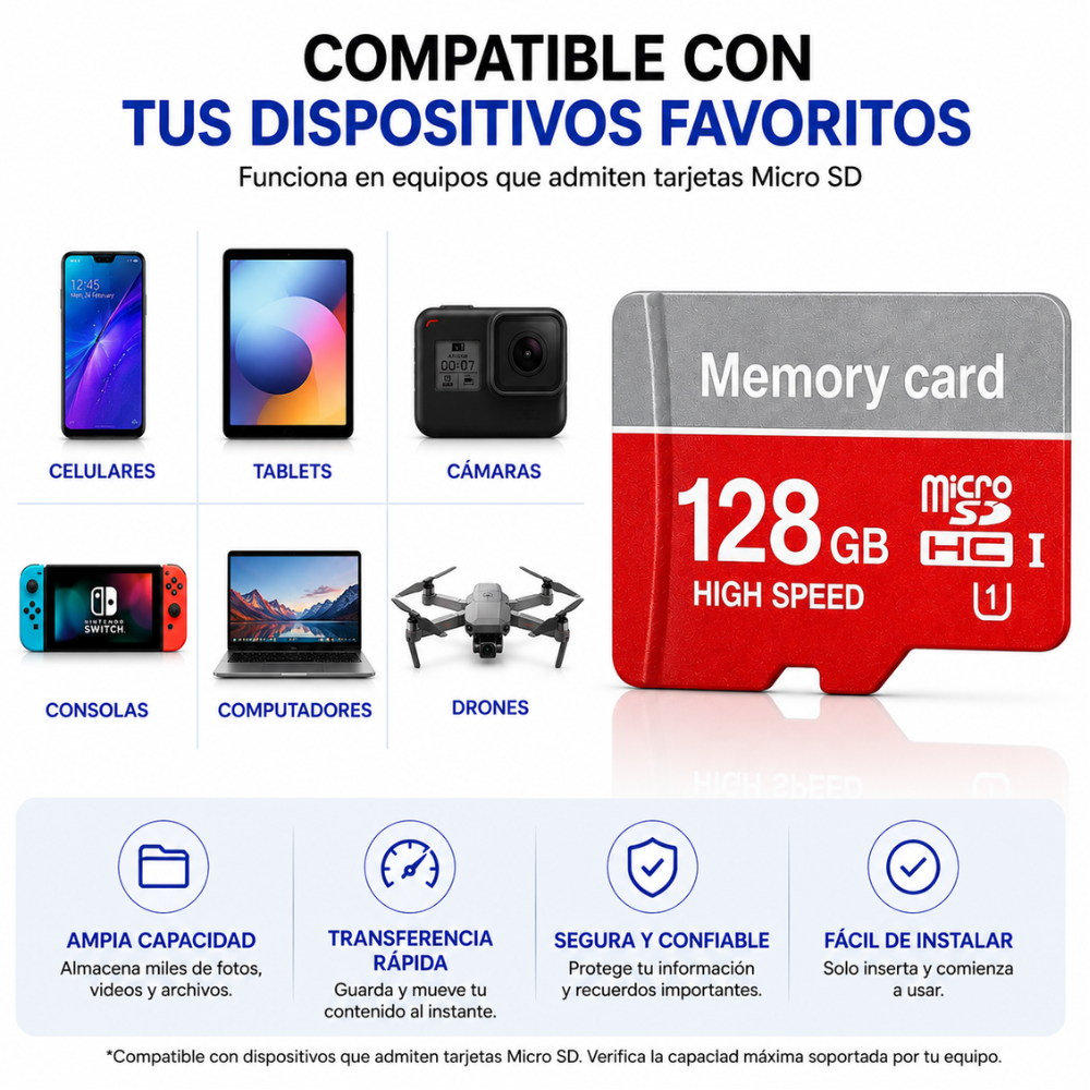 Micro SD 128GB Tarjeta De Memoria Para Celular Tablet Cámara Alta Velocidad - Image 4