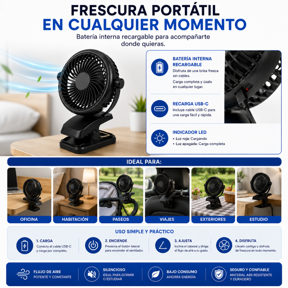 Mini Ventilador 3 En 1 Recargable Con Agarradera USB-C 5W Portátil - Image 5