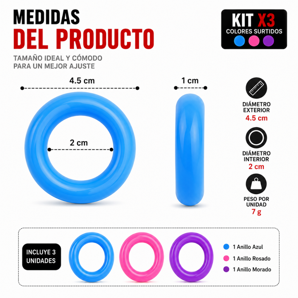 Set Anillos Retardantes X3 Silicona Flexible Masculino 3 Colores - Image 5