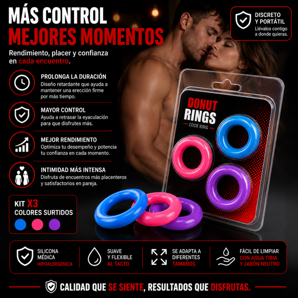 Set Anillos Retardantes X3 Silicona Flexible Masculino 3 Colores - Image 6
